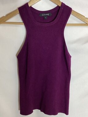 CUSHNIE Plum Racer Back Ribbed Tank Size Small